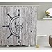 Produktbild H&S Nautische Duschvorhang, Marine Thema Digitales Bild Skull Helm Ozean inspirierten Vintage Muster, Stoff Badezimmer eingerichtet mit Haken, Benzin Blau Hellgrau 66" x 72"