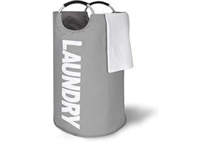 MUOIVG 82L Paniers à Linge, Pliable Sac à Linge, Pliage Grande Capacité Corbeilles à Linge, Panier à Linge en Tissu avec poignée en Aluminium,étanche,Gris, L