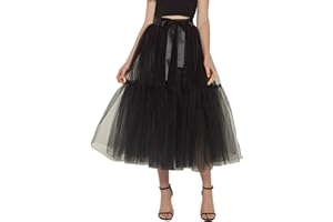 FEOYA Gonna lunga da donna a 4 strati, in tulle, con linea ad A, tutù, festa, ballo di fine anno