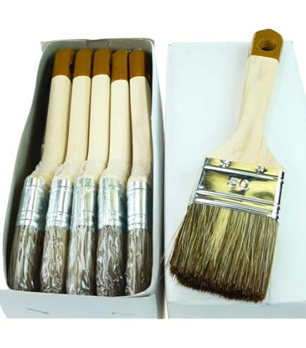 12-teiliges Pinselset Für Holz & Malarbeiten - Flachpinsel 50mm Mit Holzgriff Für Lack, Lasur Und Farbe