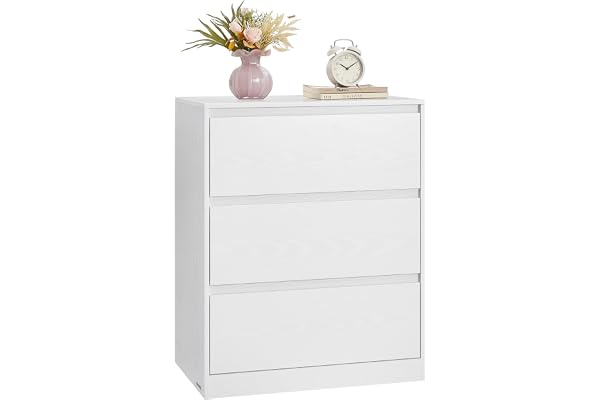 VASAGLE KAILYN Collection – byrå för sovrum, förvaringsorganiseringsenhet med 3 lådor, 40 x 60 x 75 cm, modern stil, snövit LTS613WE01