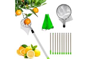 WDKXCN Obstpflücker, 3.2M Apfelpflücker mit Teleskopstiel aus Aluminiumlegierung, Obstpflücker mit Diameter 16cm Stoff Tasche, Obstpflücker für Kirschen, Pflaumenpflücker, Kirschenpflücker