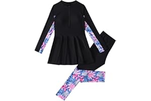 Nlaayong Musulman Maillot de Bain pour Enfant Islamique Filles Haut Manches Longues Pantalon Modeste Burkini Ensemble Vêtement de Plage
