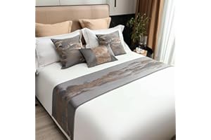 QRGMKL New Bed Runner Simple Chinoiserie Bed Scarf Jacquard Fabric Bed Runners and Matching Cushions Soft No Fading Bedspread for Bedroom and Hotel-Gray||210X45cm for 1.5m Bed