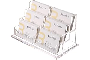 SANRUI Acrylic Business Card Holder, Clear Business Card Display Stand, Horizontal Card Holder Display for Women & Men, Name Card Holder for Office Home Exhibition, 3 Tier 300 Cards Capacity
