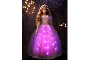 UPORPOR Light Up Princess Costume for Girls Princess Christmas Dress Up for Girls Aged 2-10 Halloween LED Costume for Teens Toddler Princess Fancy Dress for Kids Birthday Party Cosplay Pruple Pink
