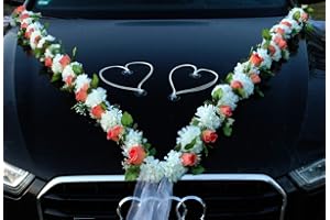AUTO-SCHMUCK SO EINFACH SO KREATIV VIP Girlande 30 Azaleen 30 Rosen 18 extrastarken Saugnäpfen 2 x 180 cm Girlande 4 Türgriffdekorationen 2 Rattanherzen Braut Paar Autoschmuck Hochzeit Car Auto Wedding PKW ®Auto-schmuck (Azaleen 5)