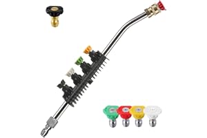 OHAYORI Pressure Washer Lance Extension Wand, 1/4 Inch Quick Release Jet Wash Lance, 15Inch Gutter Cleaner Attachment with 5 Quick Connect Spray Nozzles, 30 Degree Curved Rod Angled Lance for Car Washing