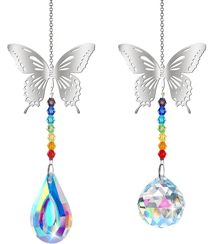 Huotflame Set 5 Scacciapensieri Con Cristallo - Colibrì, Fata, Farfalla, Albero, Gufo - Decorazione Da Giardino Arcobaleno, Regalo - 3