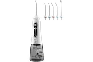 Hydropulseur jet Dentaire Portable, ByDiffer Irrigateur Oral Professionnel IPX7 Étanche, 5 Buses 5 Modes, USB Irrigateur Professionnel Rechargeable pour Voyage et Utilisation à la Maison (Blanc)