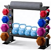 ManiBoom Steel Dumbbell Stand 2 Horizontal + 2 Vertical Levels &ndash; Gym Organizer &ndash; Storage Rack for Kettlebells, Bar Mats and D