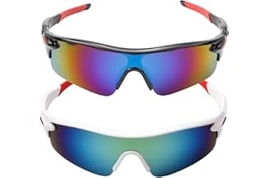 Atshld 2 Pièces Lunettes de Soleil Enfant UV400, Lunettes de Cyclisme Sportives pour Enfants 6-14 Ans, Protection UV, Lunette de Vitesse Lunettes de Sport pour VTT, Baseball et Activités de Plein Air