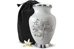 SOLACE FOREVER White Urn for Ashes Adult Large - Beautiful Handcrafted Cremation Urn with Premium Velvet Bag - Honour Your Loved One with Rose Adult Urns For Full Human Ashes - Human Ashes Urn Male & Female