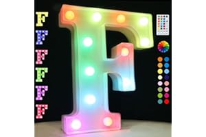 OYCBUZO Light Up Colorful LED Marquee Letter Lights, 18 Colors Changing Alphabet Letters Sign with Remote Timer for Night Light Wedding Birthday Party Lamp Christmas Home Bar Decor- Colorful F