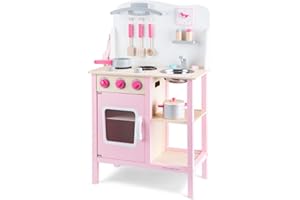 EITECH New Classic Toys 11054 Wooden Pretend Toy Kitchen for Kids Role Play Included Accessoires-Pink