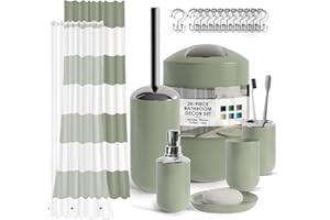 Clara Clark Badezimmer-Set – Salbeigrün Badezimmer-Zubehör-Set, 20-teiliges Badezimmer-Zubehör-Set, Duschvorhang-Set mit Innenfutter, Zahnbürstenhalter, Seifenspender, Seifenschale und