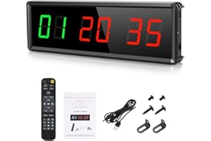 PELLOR Gym Timer, Gym Clock, LED Countdown Countdown Digital Wall Clock, Interval Timer With Stopwatch, Adjustable Brightness, Training Timer With Remote Control For Home Garage Outdoor