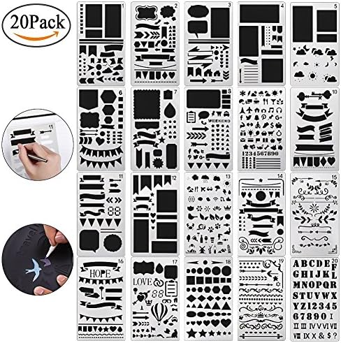 Wskderliner Bullet Journal Stencils Drawing Painting Templates Set Plastic Scrapbooking Characters for Children Kids 20 Pack