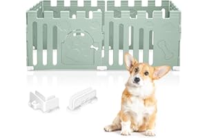 MIDOUAUTOUK Dog Playpen with Door, 6-Panel Indoor Puppy Playpen, Strong Plastic Small Pet Safety Fence dog play pen, Non-Slip and Secure Pet Gate, Green