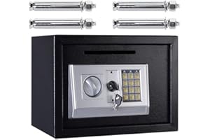BOWOSE 16L Digital Safe Box (Black) Large Capacity Safety Electronic Security Steel Money Cash Home Office, with Full-digit Keypad & 2 Override Keys & 4 Installing Bolts Wall Floor Mounted