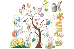 hetuioiyster Finestra di Pasqua Si aggrappa Decalcomanie Albero di Uovo di Coniglietto Adesivo per Parete Porta Decorazione della Casa Wall Sticker