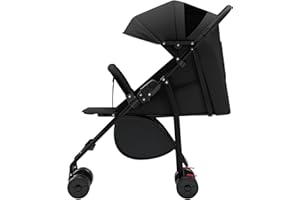 WILLONIN Poussette canne compacte Ingenious,avec position allongée,de la naissance à 4 ans, assis ou allongé, avec coussin en coton/moustiquaire/porte-gobelet, Noir