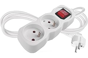EMOS - Multiprise 2X 1,4m avec Interrupteur - 2 Prises French tournées à 45° - 250 V, 16 A, 3680 W - H05VV-F3G 1,0 mm2 - Protection Accrue Contre Les Contacts accidentels - pour l'intérieur - Blanc