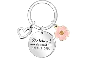 KUOU Inspirational Quote Keychain She believes she could so she did Keyring Keychain Gifts Women Girl's Key Ring Chain for Best Friends, Daughter, Sister