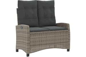 ‎VIDAXL vidaXL Gartenbank Verstellbar mit Kissen, Bank mit abnehmbarem waschbarem Bezug, Sitzbank mit Stahlrahmen, Terrassenbank Gartenmöbel, Grau Poly Rattan