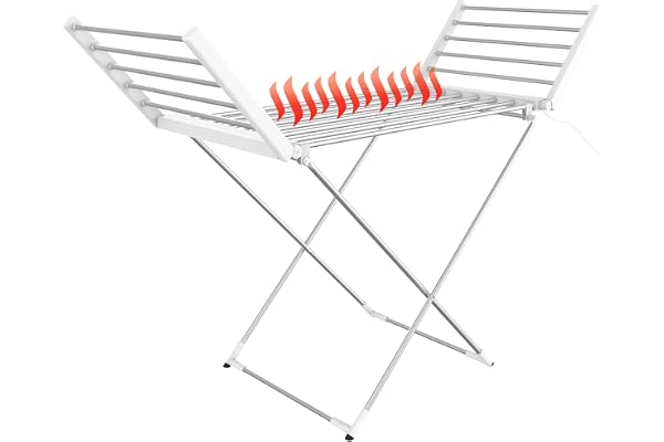 Todeco – Elektrisk klädtork, hopfällbar, för inomhusbruk – Mått hopvikt: 113 x 53 x 7 cm – Material: Aluminiumlegering – klassisk