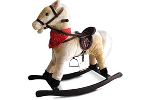 Bakaji Cavallo a Dondolo per Bambini Con Suoni Realistici Nitrisce e Muove la bocca Struttura in Legno e Tessuto Peluche di qualità Giochi Infanzia (Tortora)