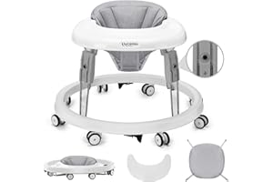 Uuoeebb Baby Walker, Foldable Multi-Function Anti-Rollover Walker with Brake Design, 7 Level Height Adjustable, Baby Walkers for Boys from 6 Months Suitable for All Terrains (Gray)