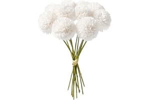 GIUSOBG Fiori di Ortensia Artificiale,12 Pezzi di Fiori di Palla di crisantemo di Seta,Bouquet Di Ortensia Finte,Ortensie Artificiali con steli,per Bouquet di Nozze,Casa,Giardino,Ufficio (Bianco)