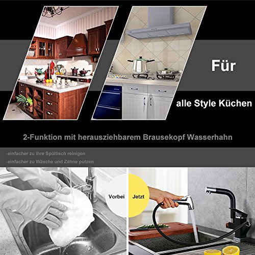 Homelody ORB Schwarz beschichtet Wasserhahn Küche Armatur 2 Funktion Küchenarmatur mit herausziehbarem Brause Mischbatterie Spüle Spültischarmatur - 3