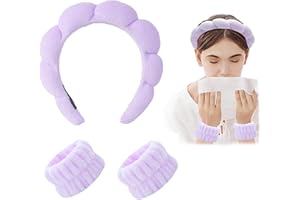 MIIOTO Juego de 3 Diademas de Spa, Diadema de Maquillaje y Pulsera, Diademas Faciales de Spa, Diadema de Esponja para Lavar la Cara, Muñequera para Spa, Evite Que los Líquidos se Derramen por Sus Brazos (#5)