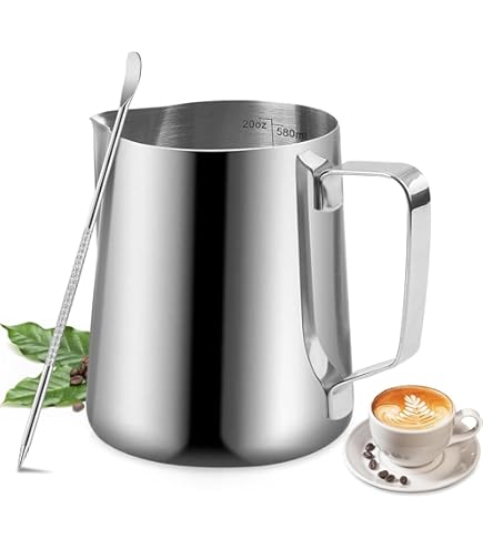Brocca Per Latte In Acciaio Inox 304 350ml Con Penna Per Latte Art - Bricco Per Baristi, Schiuma Latte, Caffè E Cappuccino, Argento - 2