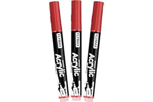 FLYMAX Rotulador Acrilico Rojo 2,5 mm – Marcador Permanente Pintura Acrílica Rojo, Indeleble, Punta fina, Impermeables, De secado rápido (Paquete de 3)