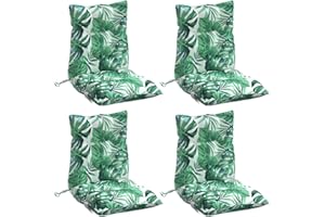 vidaXL Lot de 4 Coussins de Chaise à Dossier Bas, Galette de Siège Imperméable, Coussin d'Extérieur Anti-Glissement Jardin Terrasse, Modèle de Feuille