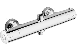 MORADO Mitigeur de Douche, Mitigeur Thermostatique Douche Avec 2 Sortie, Sortie Supérieure 3/4" BSP(26.4mm) et Sortie Inférieure 1/2" BSP(21mm), Forme Ronde, Laiton, Finition Chromée