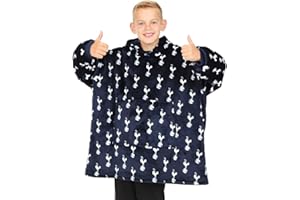 Tottenham Hotspur Football Club Boys Fully Lined Luxury Fleece Hoodie, Oversized Spurs Fleece Blanket Hoody Blue