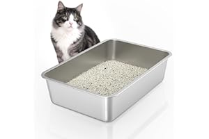 WENBOKMIN Bandeja Sanitaria de Acero Inoxidable para Gatos, Bandeja Sanitaria de 15 cm para Gatos Grandes, Bandeja Sanitaria metálica Extragrande con Bordes Altos, Control de olores, Antiadherente.