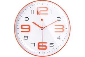 Topkey Silent Reloj De Pared Cocina 12 Pulgadas Retro No-Ticking Decorativo Dormitorio Oficina Reloj De Pared -Naranja