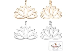 Beebeecraft 1 caja de 10 abalorios de flor de loto de 2 colores, chapado en oro real de 18 quilates y chapado en platino, cuentas de yoga, suministros para manualidades, collares, pulseras, aretes