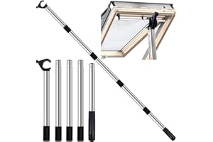 KUPITM6 Window Pole Opener, 1.86m Telescopic Pole for Roof Windows and Blinds, Compatible with Velux GGL & GGU Skylight Roof Windows, Stainless Steel Multi - Part Sky Light Window Pole Opener with Hook