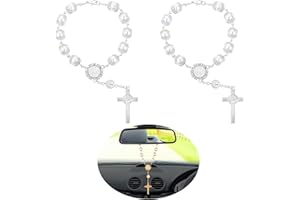 Cobee Rosario Auto per Specchietto Retrovisore, 2 Pezzi Specchio Auto Appeso Croce Auto Rosario Specchietto Retrovisore Ciondolo Accessori Appesi Auto Decori Interni per Donna Uomo (Bianco)