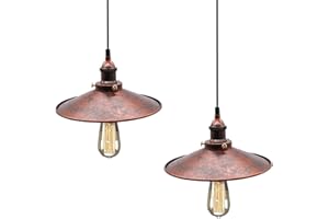 HTRUIYATY 2pcs E27 Lampada a Sospensione Vintage Industriale In Ferro Interni Lampadari Paralume Pendente da Cucina Ristorante Attico Lampadario (26 cm)