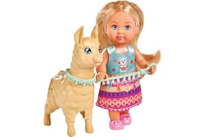 Simba 105733497 - Bambola Evi Love in dolce vestito con alpaca e guinzaglio, 12 cm, per bambini dai 3 anni in su
