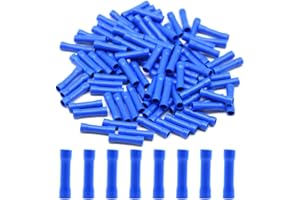 Hocansen 100 Pieces Butt Connectors Wire Connectors Electrical Connectors Crimp Terminal Connectors（Blue/PT)