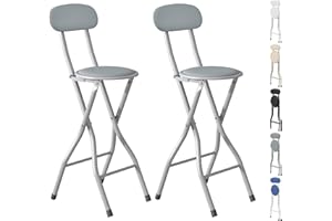 mcc direct Folding Bar Stools Set of 2, Breakfast Barstool Kitchen Restaurant Seating, Faux Leather Foldable Chairs with Metal Frame, Padded High Chairs(Gray)
