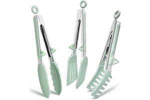 TOWINGO Pinzas de Cocina de Acero Inoxidable, 23 cm Pinzas Barbacoa con Puntas de Silicona para Pasta Buffet Ensalada, Verde